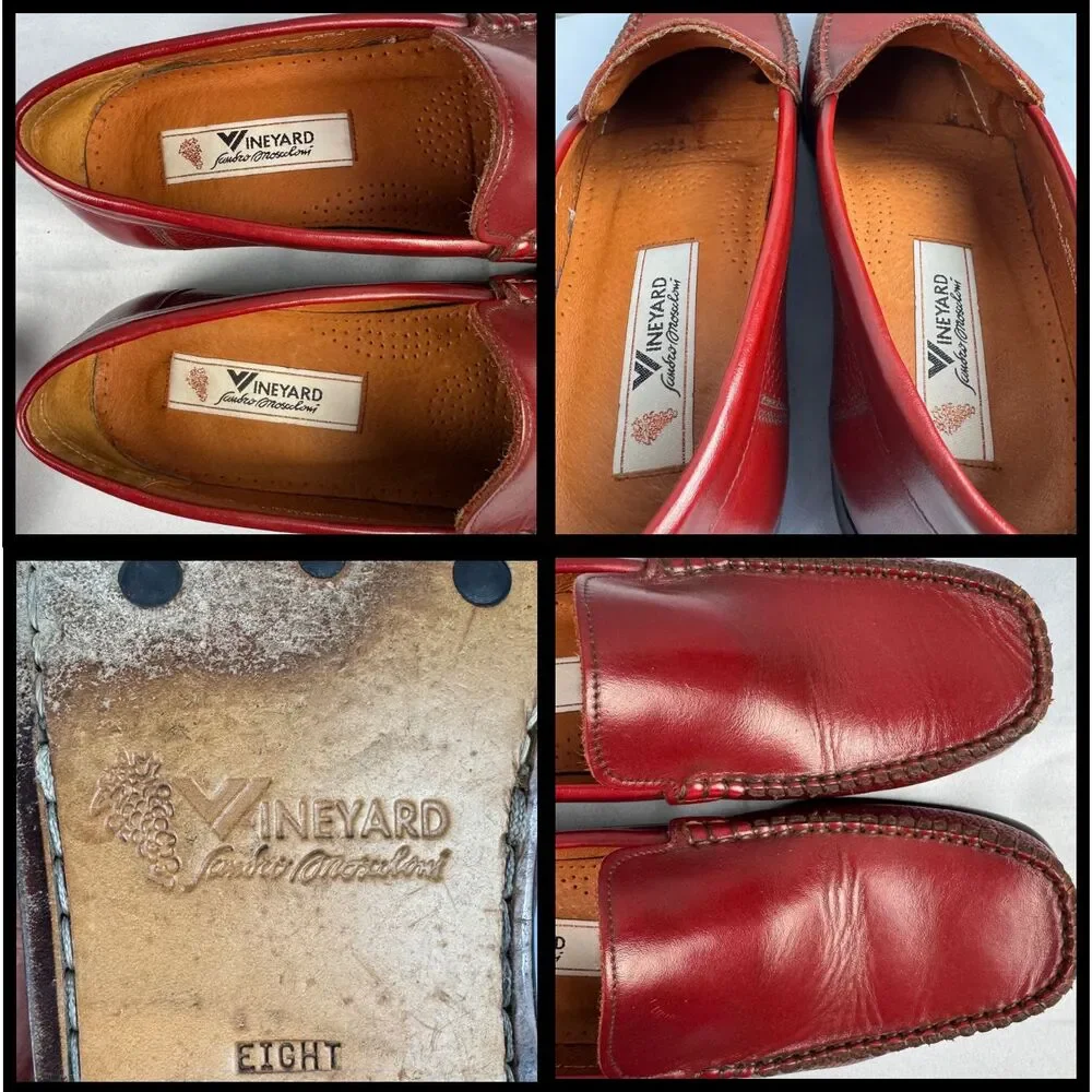 Vineyard Sandro Moscoloni Loafer Mens‎ Murray Red Leather Slip On Career Sz 8